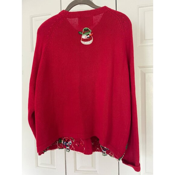 Tiara Petites Red Ugly Christmas Sweater Snowman Snowflake Applique Sequin Pearl - Picture 3 of 9